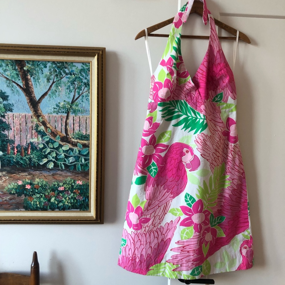 Lilly Pulitzer Cotton Halter Summer Dress Bird Toucan Tropical 8